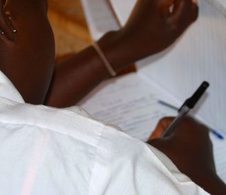 Student working in class.